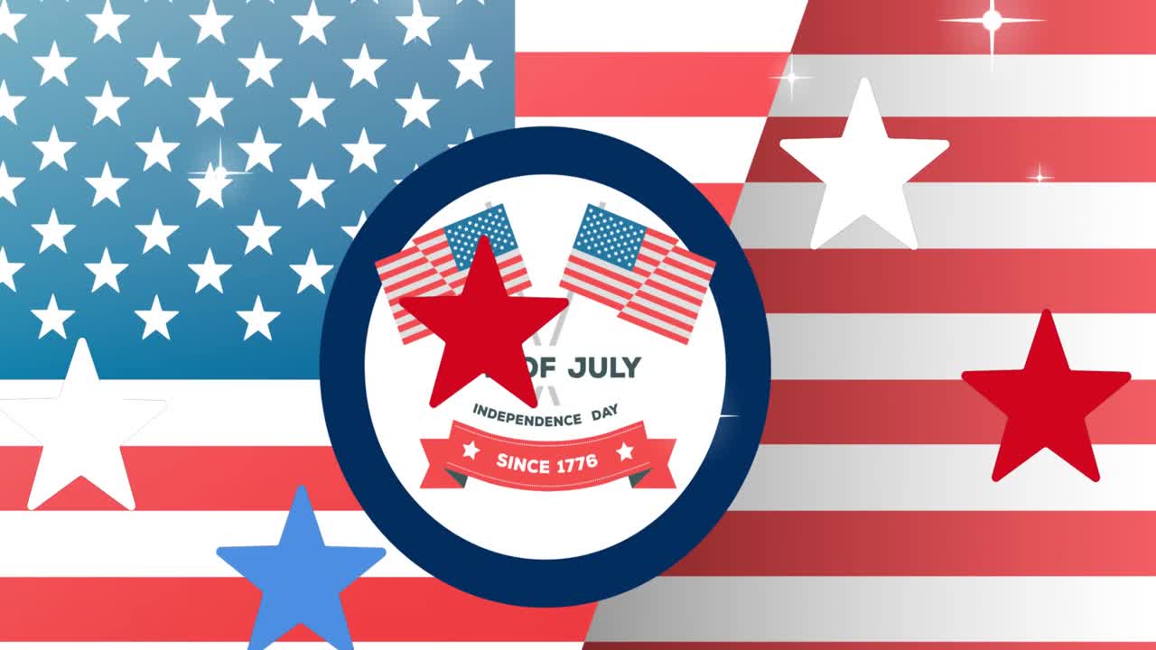 Animazione del testo 4 luglio Giorno dell'Indipendenza su rosso, bianco e blu degli Stati Uniti d'America