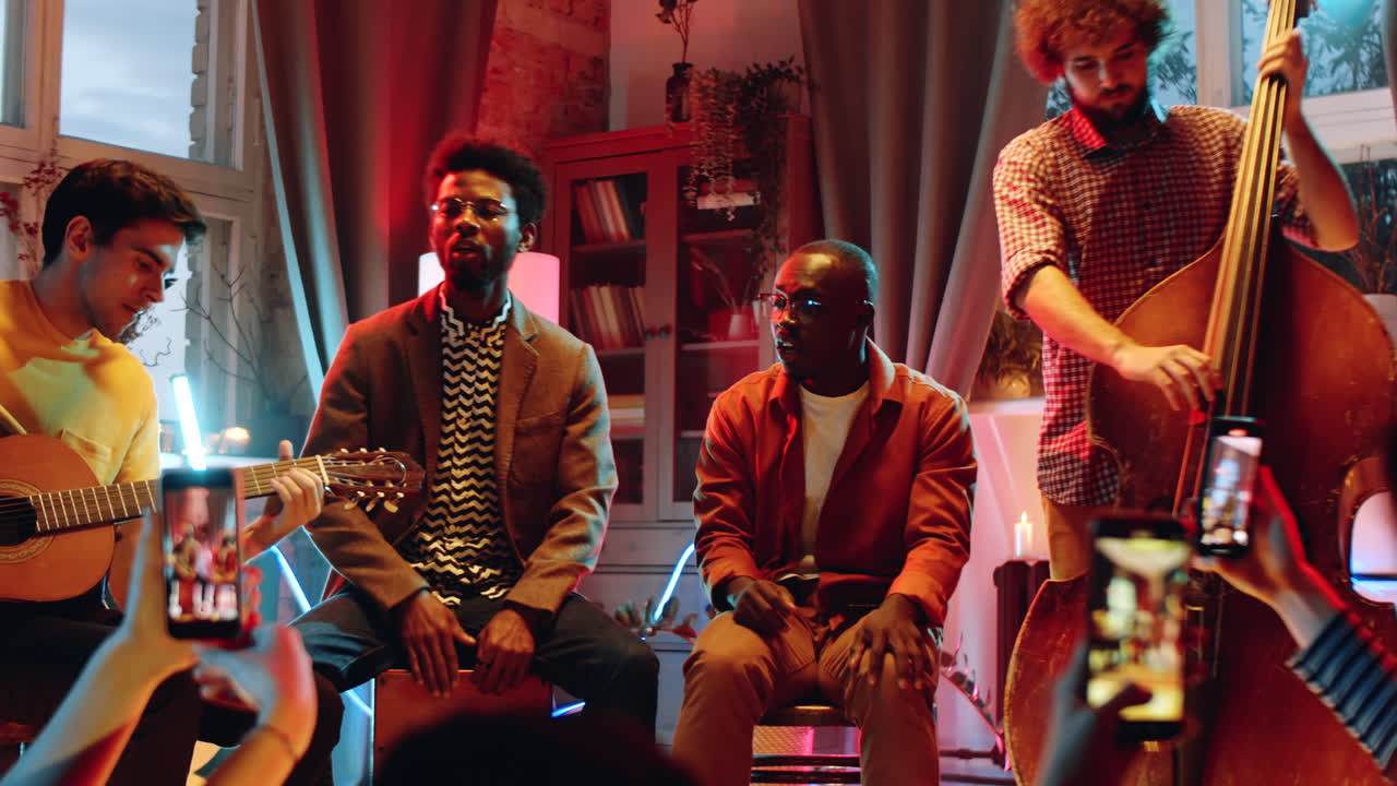 Multiracial Musicians Giving Atmospheric Home Concert