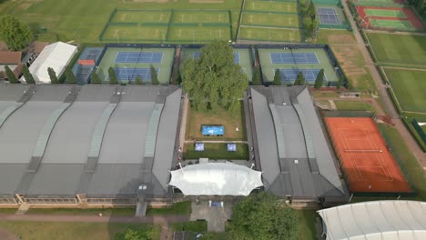 bird eye view aerial shot national tennis centre in london, england