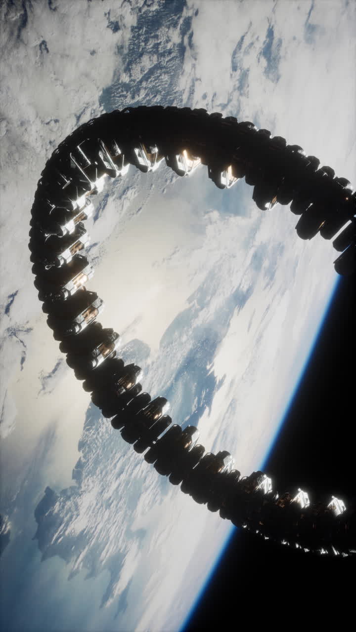 A futuristic space station orbiting Earth