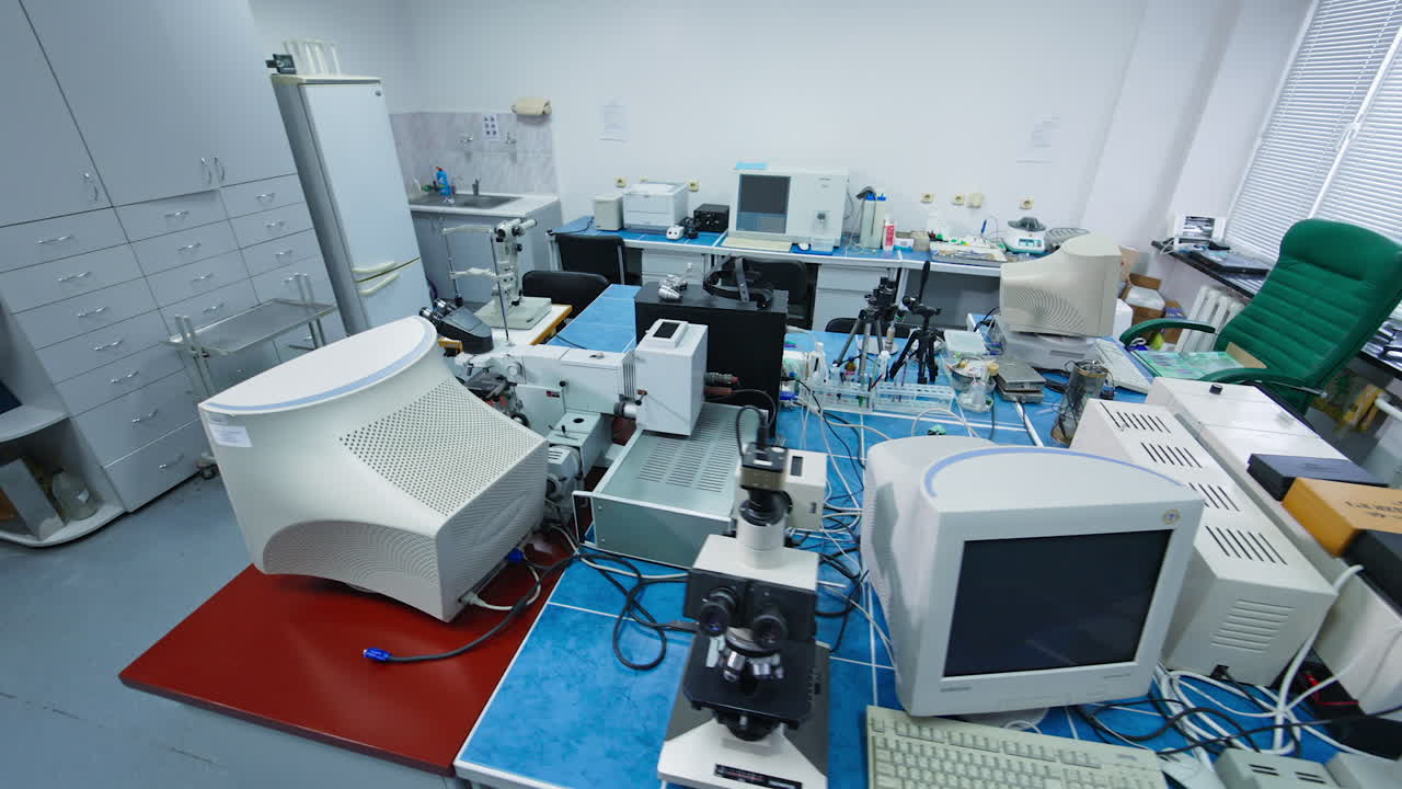 Laboratory Room with Microscopes and Equipment