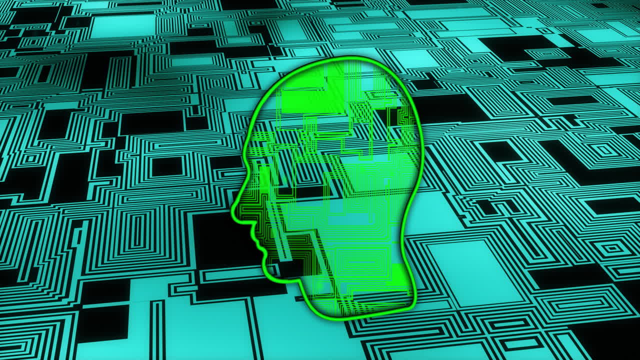 Animation of head and data processing over circuit board