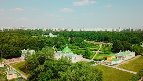 aerial view of a beautiful russian park and palace