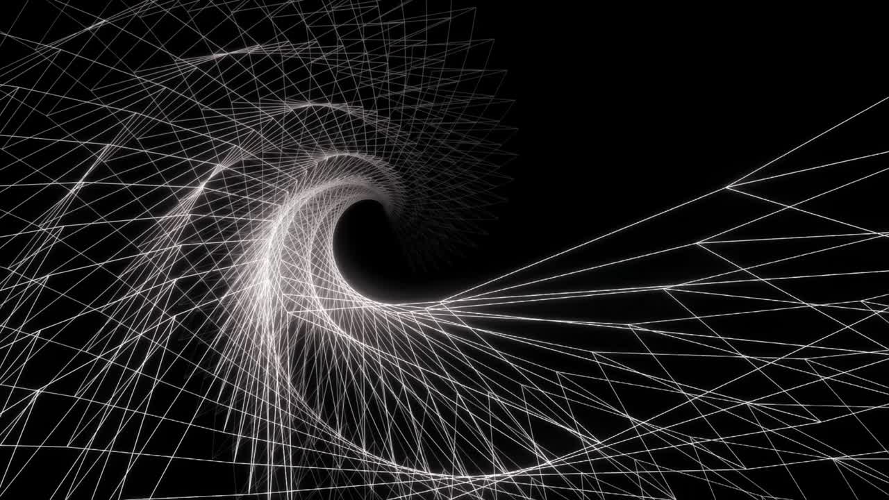 cables blancos con rayos de luz girando. animación de movimiento dinámico en fondo negro