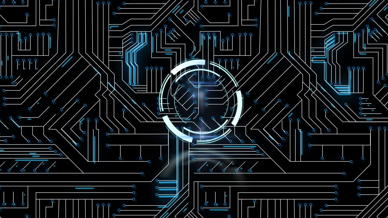 Animation of scope scanning and network of connections on black background
