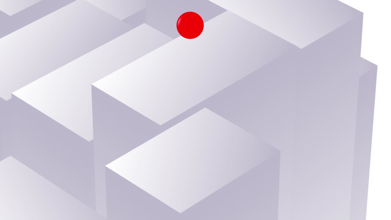 Red Sphere Rolling Across Abstract Geometric Blocks | Premium Stock ...