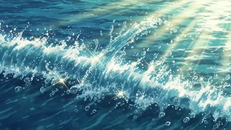 a captivating serenade of ocean waves and sunlight: this ethereal scene captures the dazzling beauty of sunbeams dancing over the tranquil water surface
