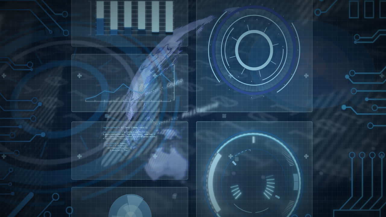 animación del procesamiento de datos con escaneo de alcance sobre fondo negro
