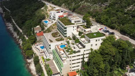 Hotels-on-Seashore-in-city-of-Dubrovnik-Croatia---Aerial-View-of-Hotel-Complex