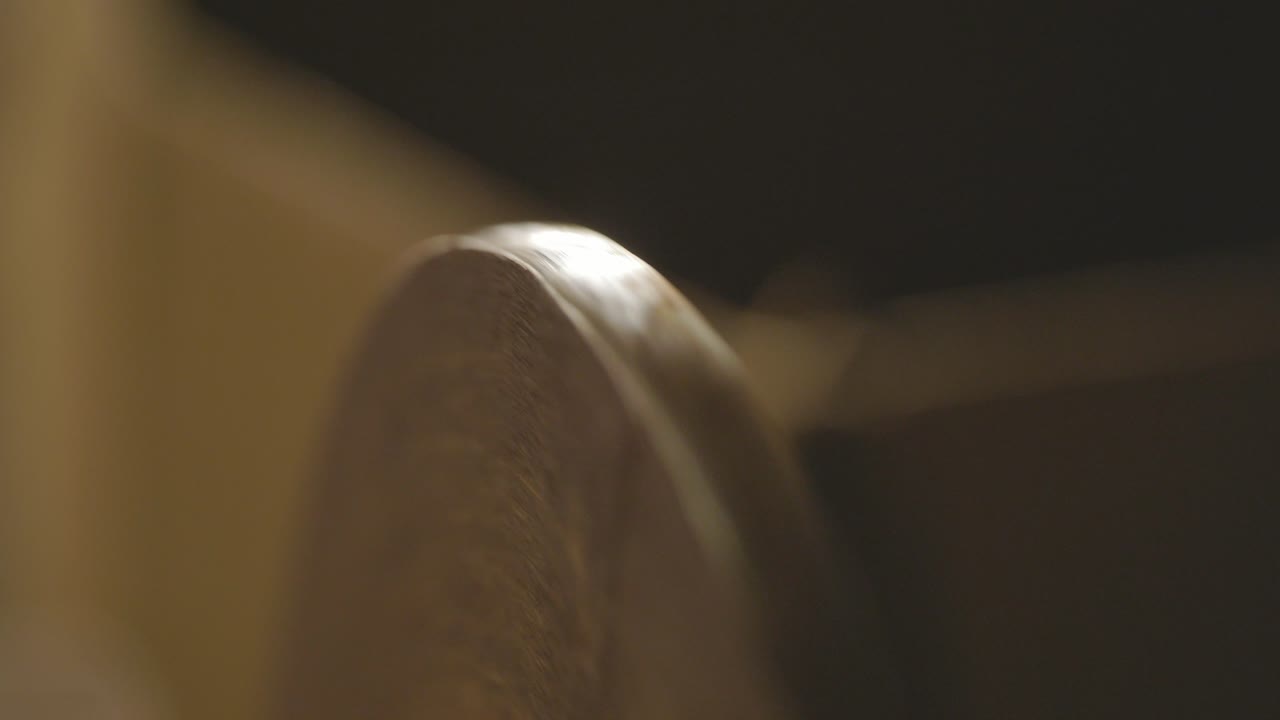 Closeup Of A Electric Sander Machine Disc Rotating In A Woodworking Shop, Furniture Making Industry