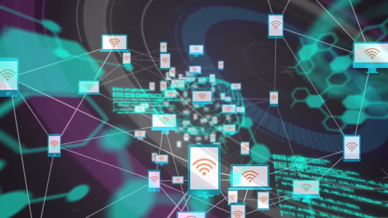 animación del procesamiento de datos a través de una red de conexiones