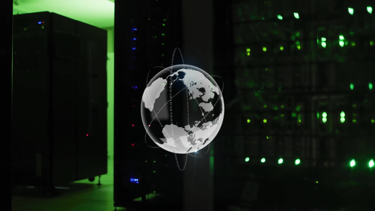 animación del globo y procesamiento de datos a través de servidores informáticos