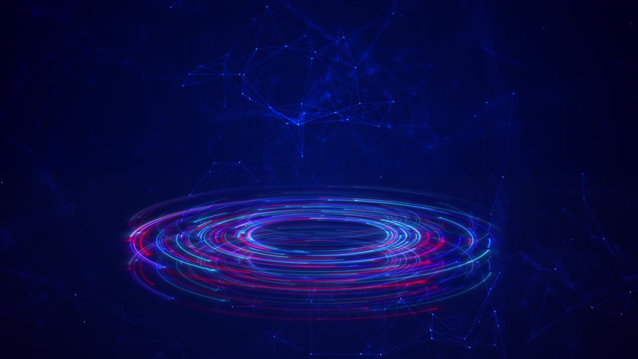 Hightech digital hud glowing neon circular interface connected deep plexus network virtual data grid
