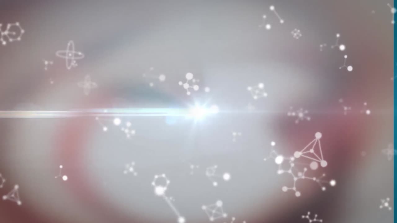 회색 배경 위의 분자 및 빛의 애니메이션