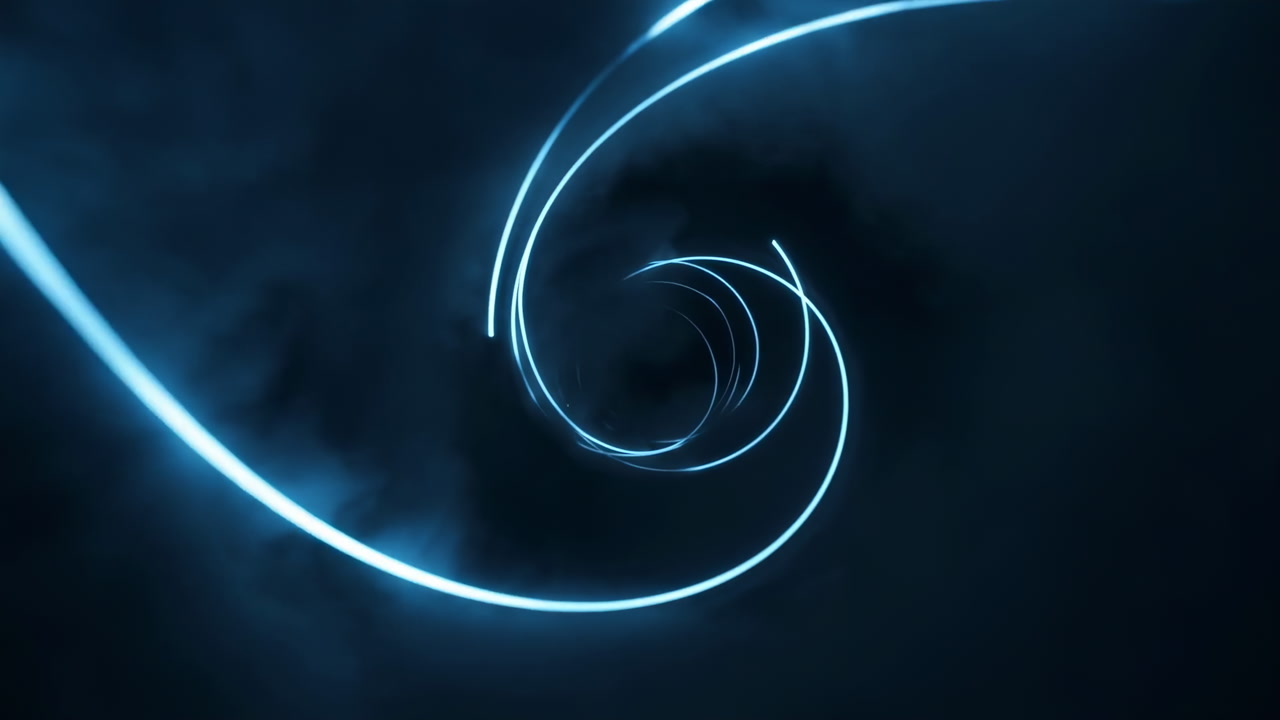 Glowing Blue Spiral Tunnel Swirls Inward, Misty Portal Effect, Neon Trails, Cosmic Depth, Cinematic Vapor