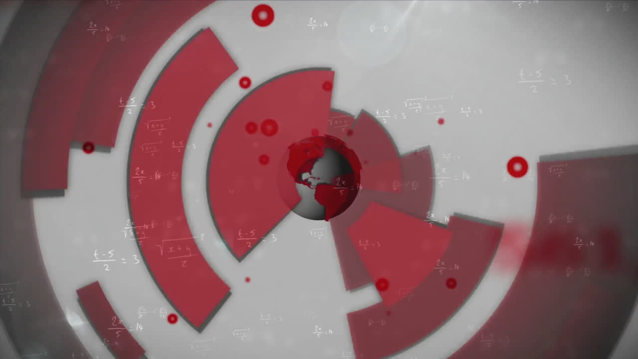 색 배경에 지구상에서 수학적 방정식과 데이터 처리의 애니메이션