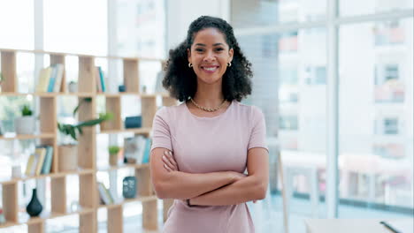 Designer,-face-and-business-woman-with-arms