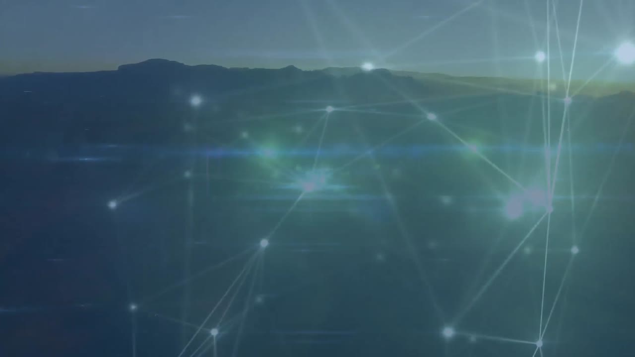 animación de la red de conexiones sobre el paisaje en el fondo