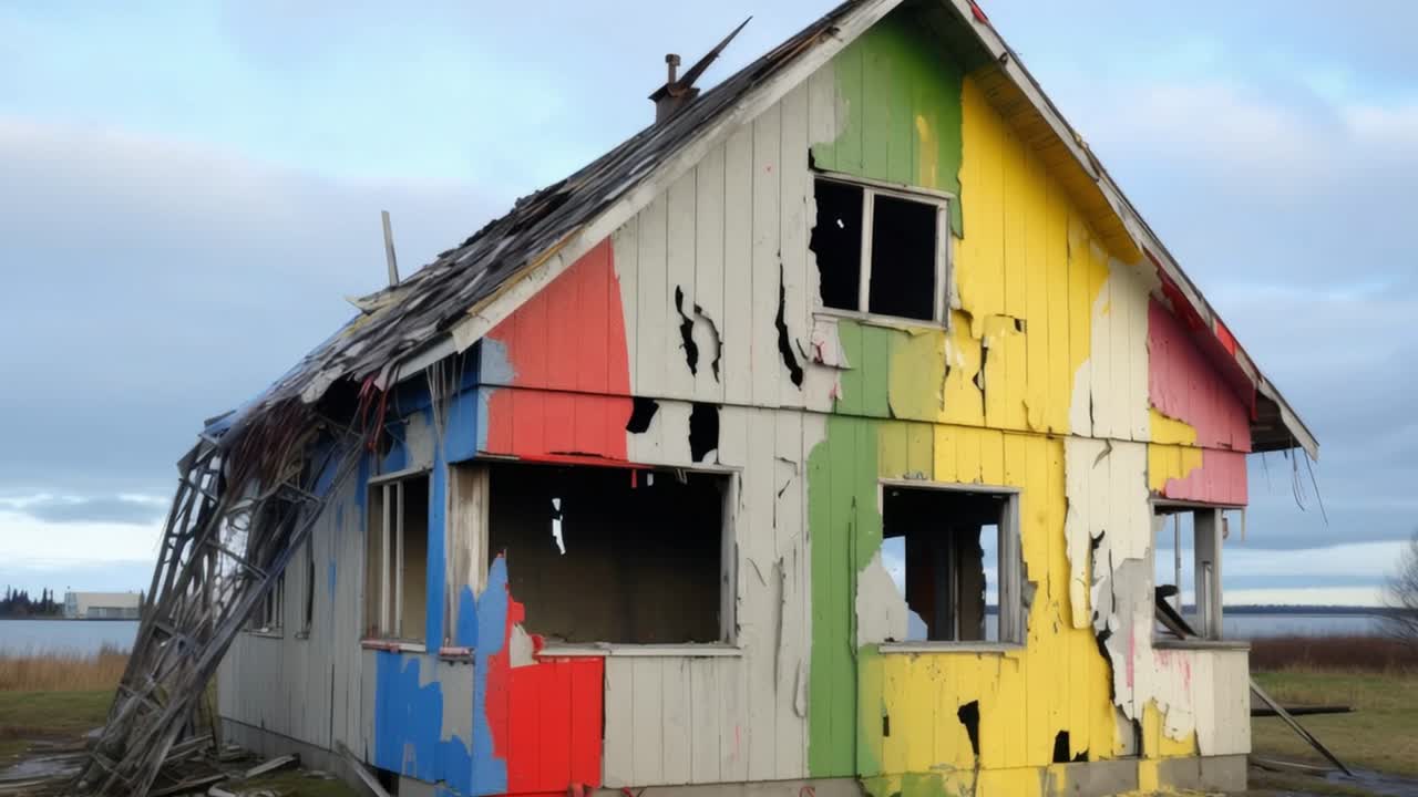 Colorful, Abandoned House in Disrepair