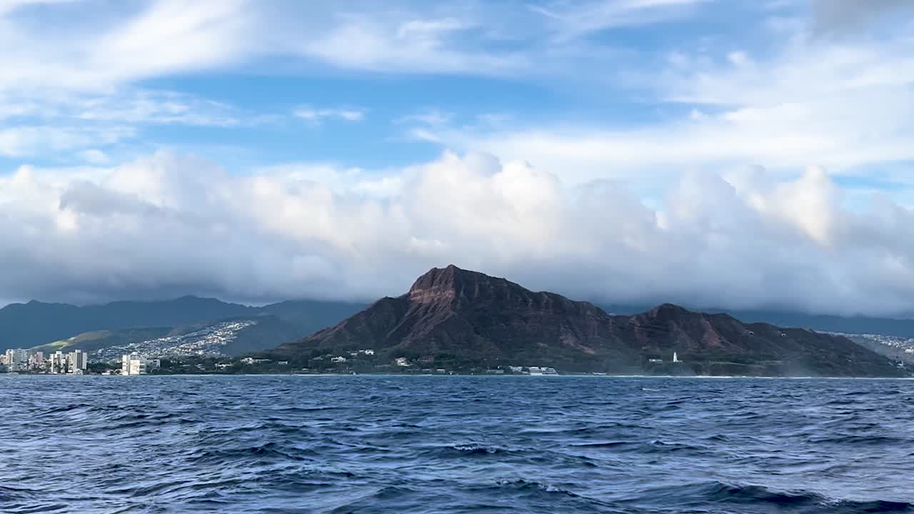 Diamond Head view with ocean waves, serene Oahu landscape