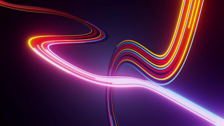 Abstract Flowing Neon Light Trails on Dark Background