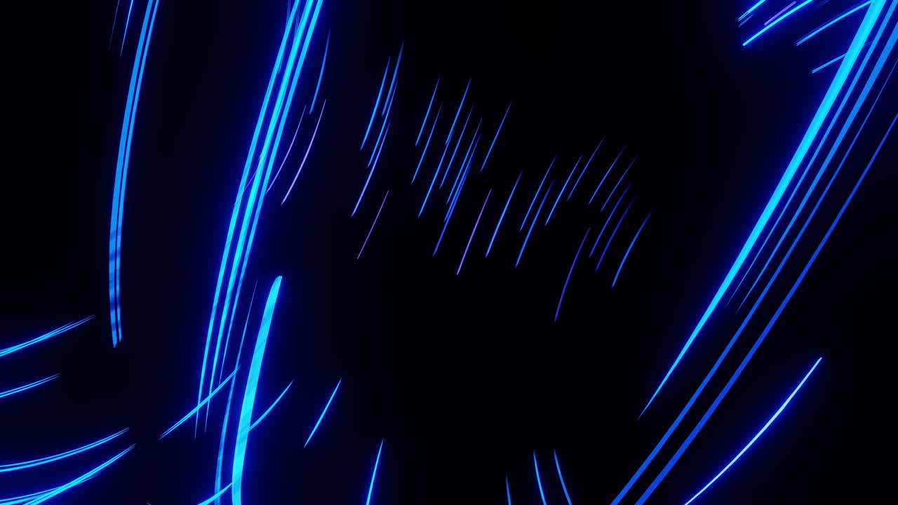 Light stripes moving fast over dark background and are reflected in the floor