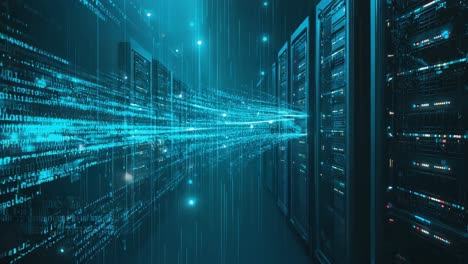 digital data flow in a high-tech server room