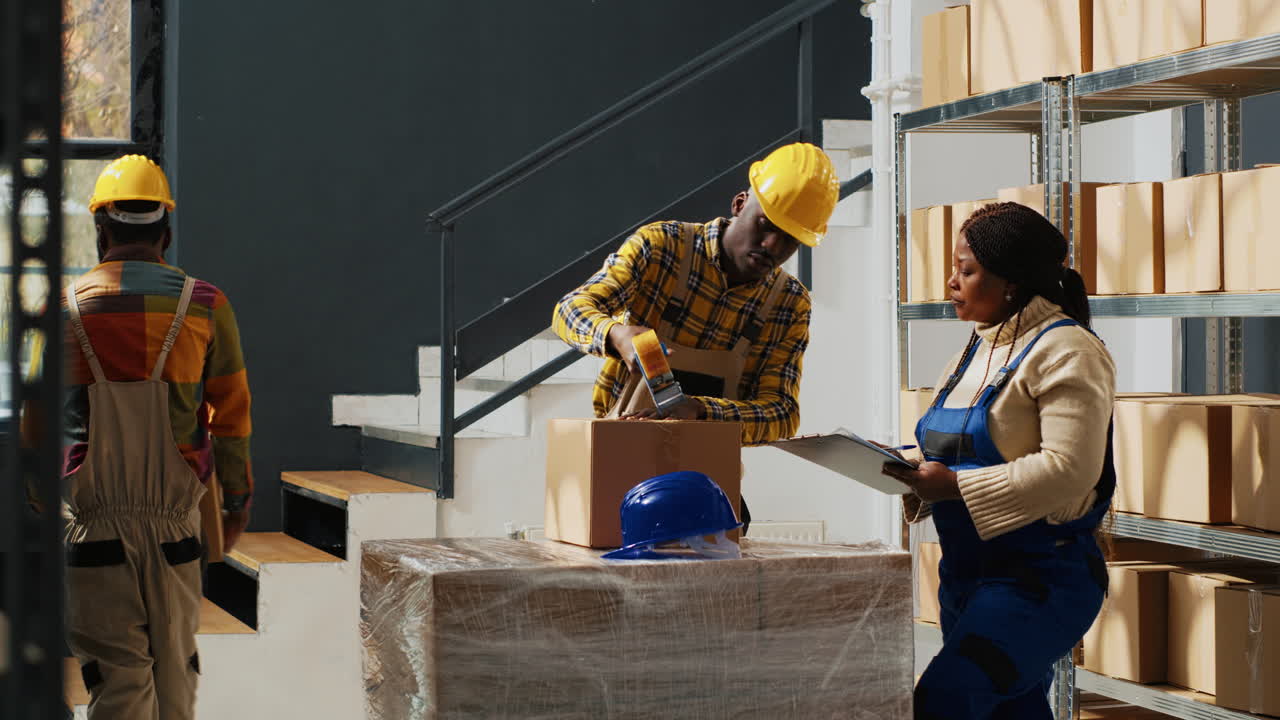 Warehouse workers packing and shipping boxes