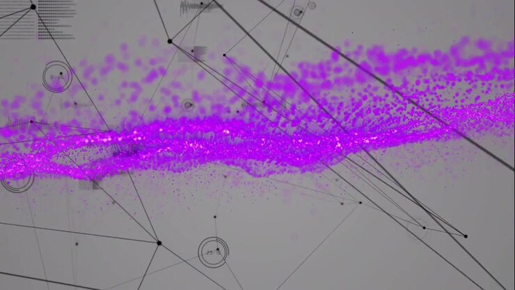 Animation of purple spots over network of connections on white background