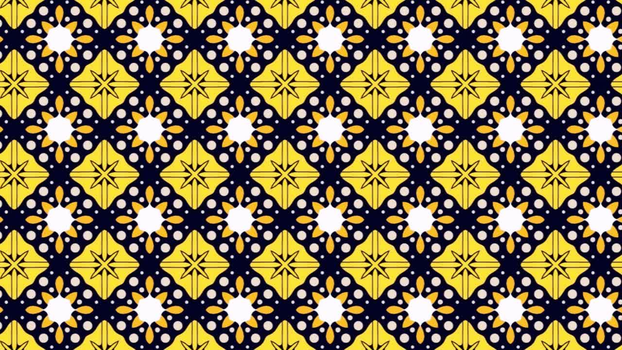 Maximal element tiles geometric seamless pattern in yellow, white, and black colors