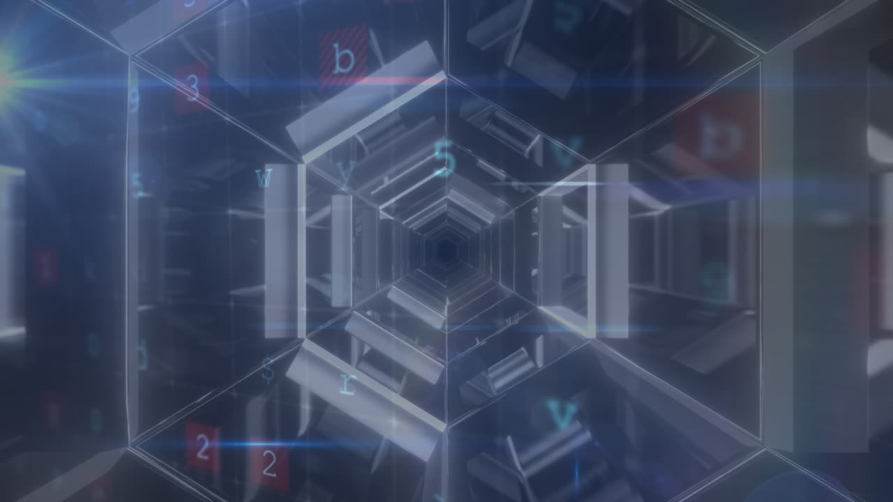 Cyber security concept texts and data processing against moving tunnel