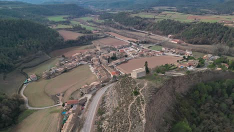 Charming-aerial-view-of-Orista,-a-historic-village-in-the-Catalonia-region-of-Spain