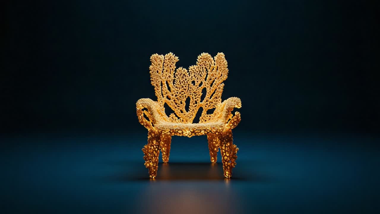 Intricately Designed Golden Chair Showcasing Artistic Craftsmanship and Unique Structure in a Stunning Artistic Display