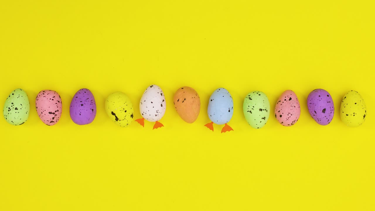 이스터 달은 다양한 색으로 노란색 테마를 따라 움직입니다. 움직임을 멈추십시오.