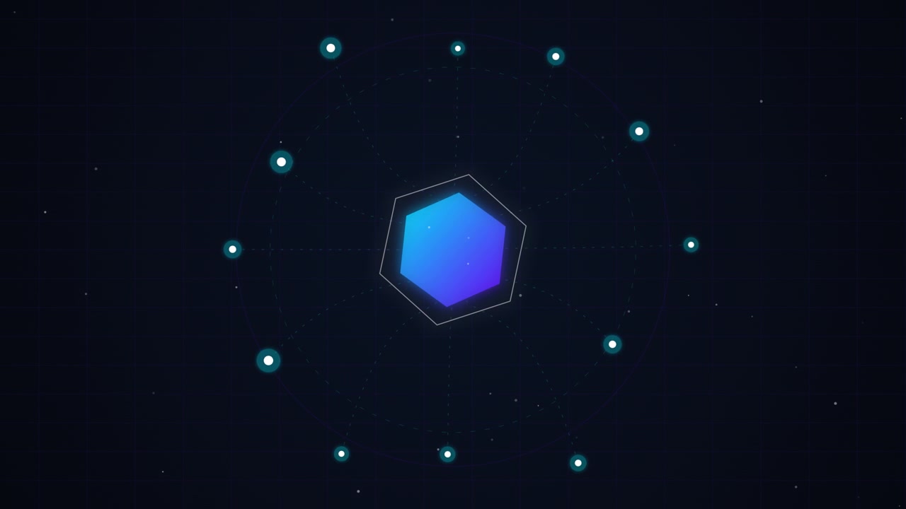 Abstract Digital Hexagon with Connected Data Nodes