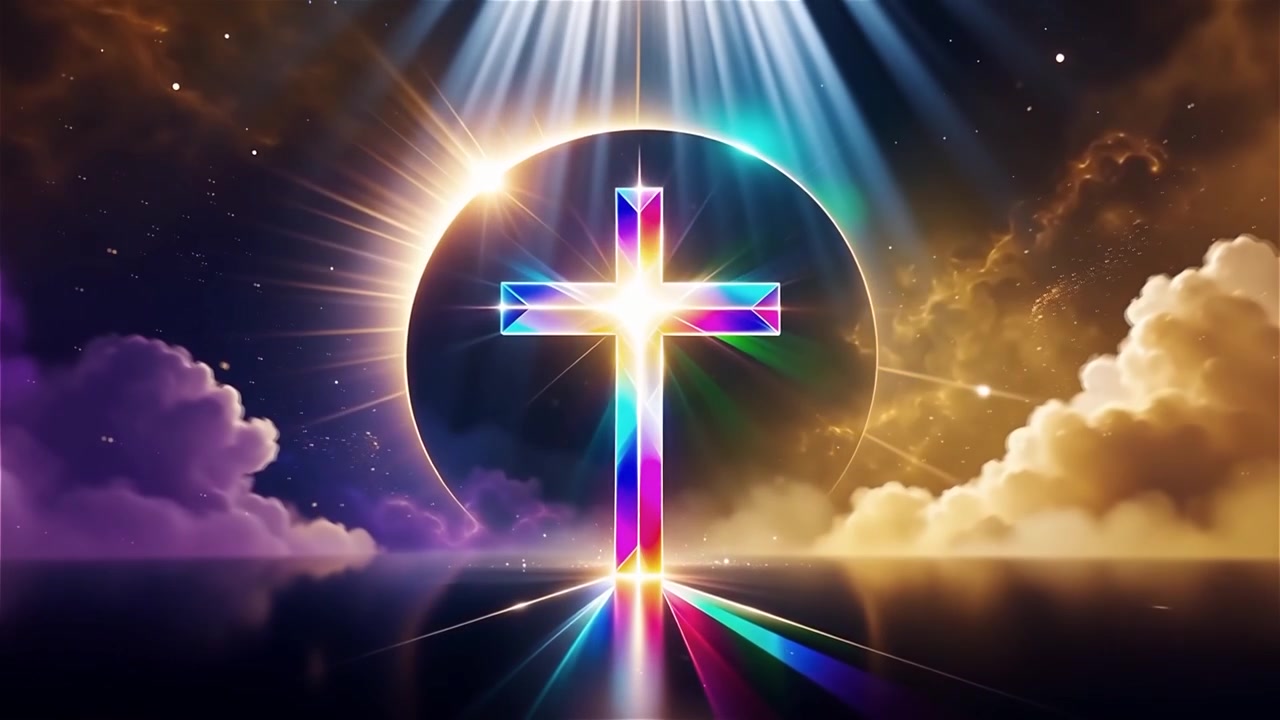 Croce Cristiana Luce Celestiale Sfondo per il Culto.