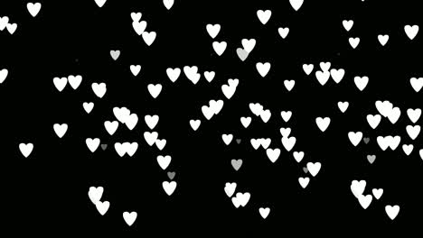 drop down white love hearts symbol animation on black background