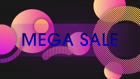 Animation-Von-Mega-Sale-Text-über-Formen-Auf-Schwarzem-Hintergrund