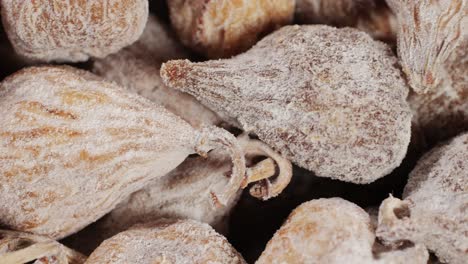 Dried organic figs fruits close-up macro. Dry healthy ingredient. Health dietary food concept. High quality 4k footage