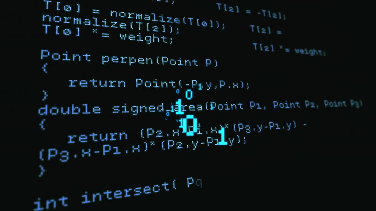 Animation of binary coding over data processing