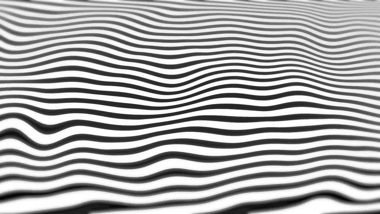 Animation of white and black distorted lines waving on seamless loop