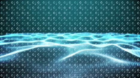 animación de formas digitales que se mueven sobre círculos de carga rotativos sobre fondo verde
