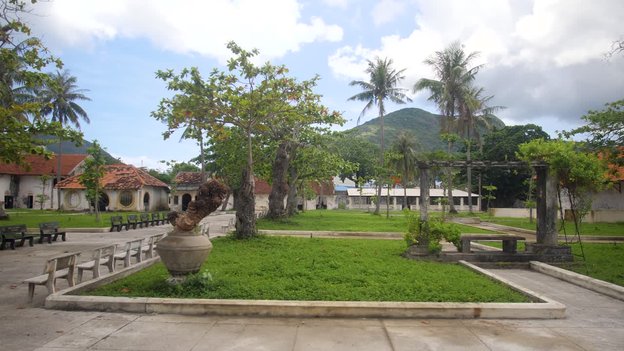 Spacious courtyard of Phu Hai Camp, historic prison on Con Dao Island, Vietnam