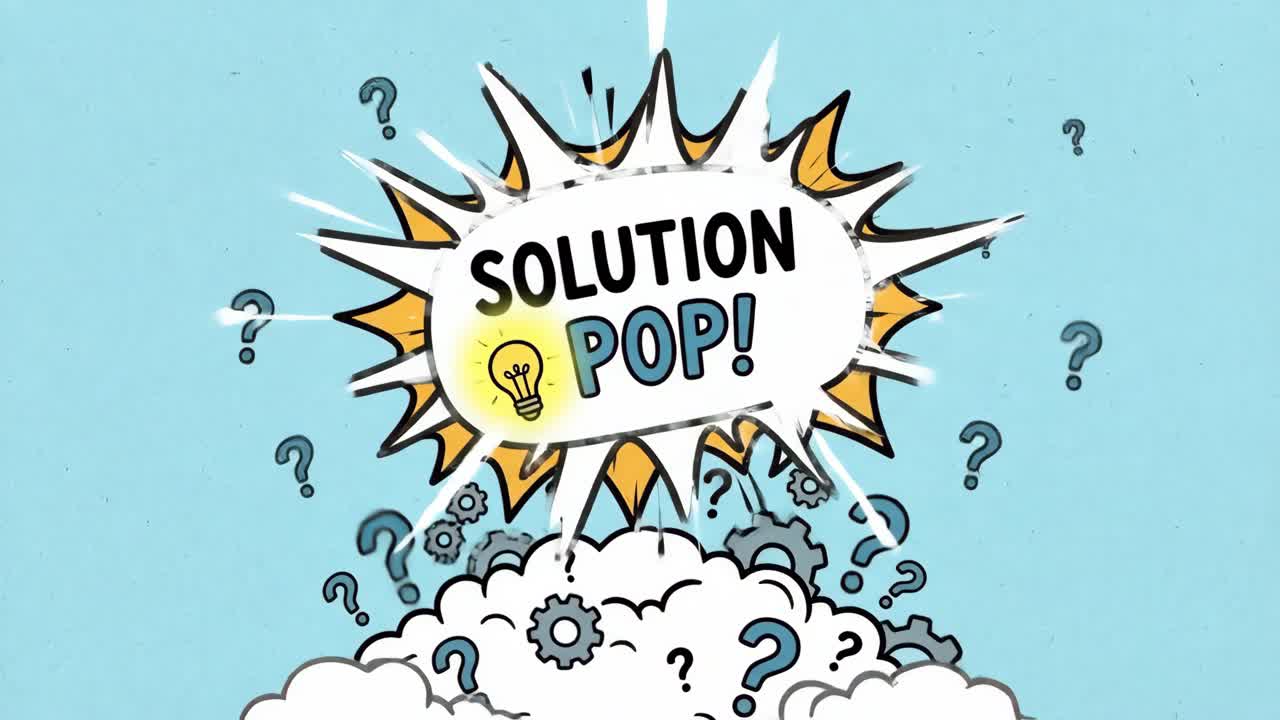Animated Solution Pop Speech Bubble with Ideas and Questions
