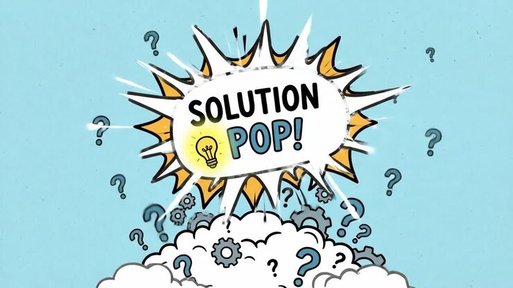 Soluzione animata Bolla di dialogo pop con idee e domande