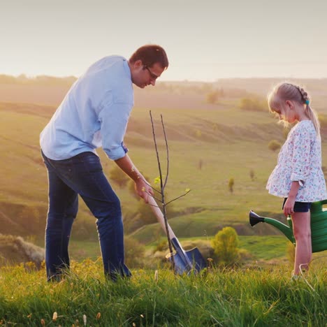 Vater-Und-Tochter-Ziehen-Einen-Baum-Zusammen