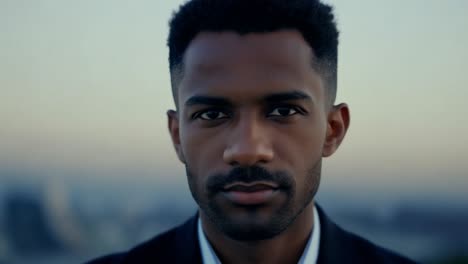 a close-up portrait of a confident black man in a suit