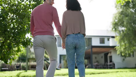 real estate, excited and couple walking to a new