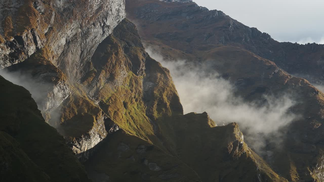 Rugged Rocky Mountains Scenery Close Up, Sharp Rocks and Bare Rugged Mountain Landscape Close Up in Himalayas Mountains in Nepal