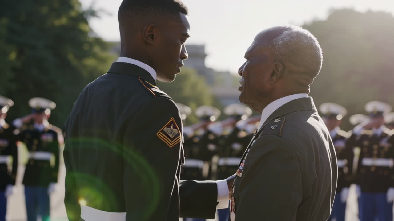 Military Personnel Share a Moment of Respect at a Formal Event